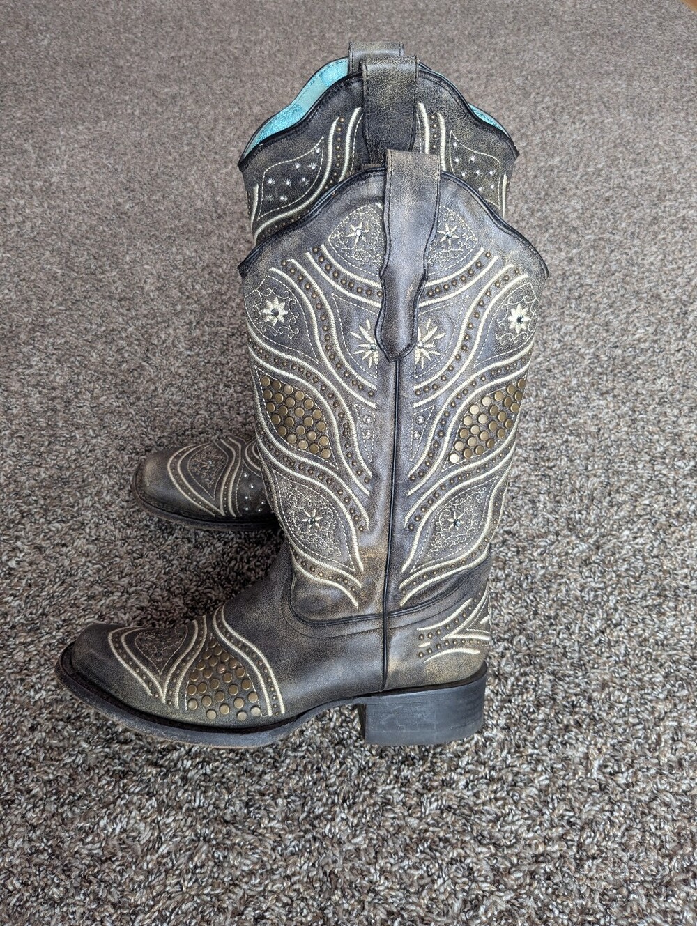 Corral Embroidered Studded Cowboy Western Boots Size 8